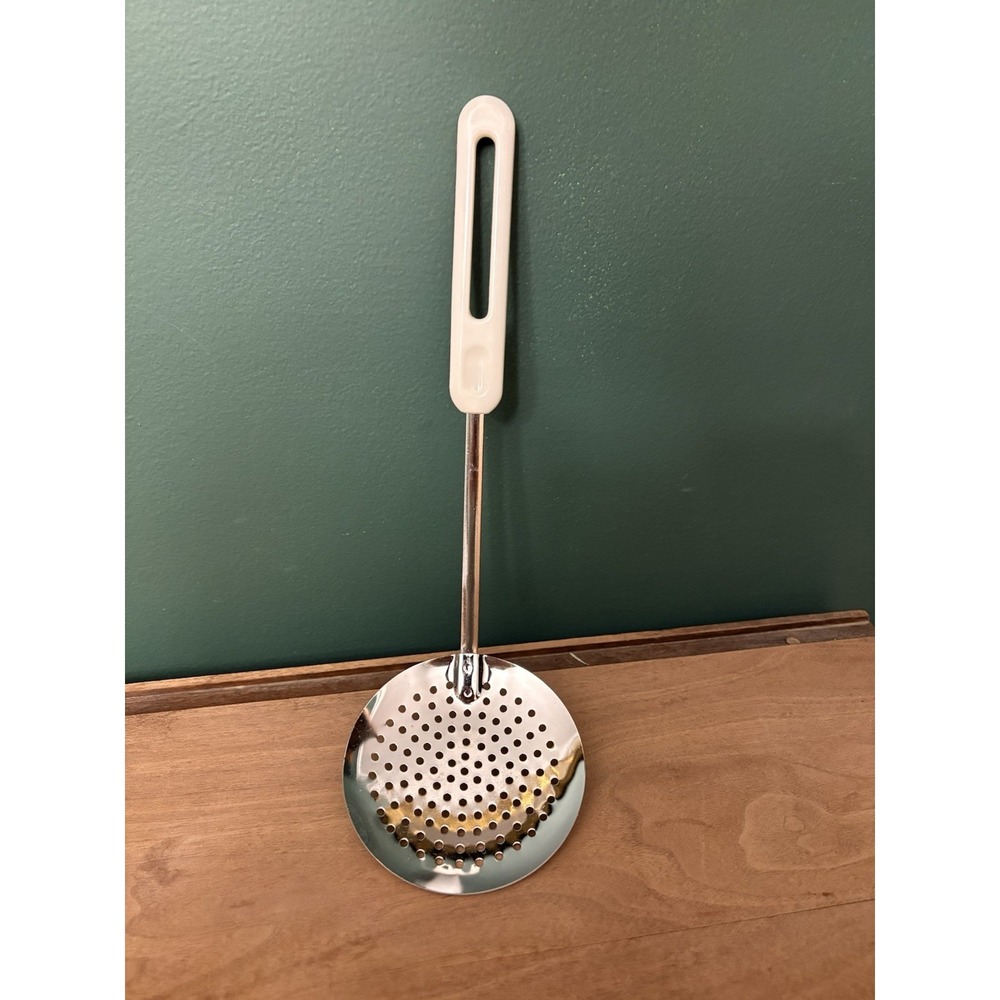 Vintage stainless steel kitchen skimmer Slatted Spoon made in Korea